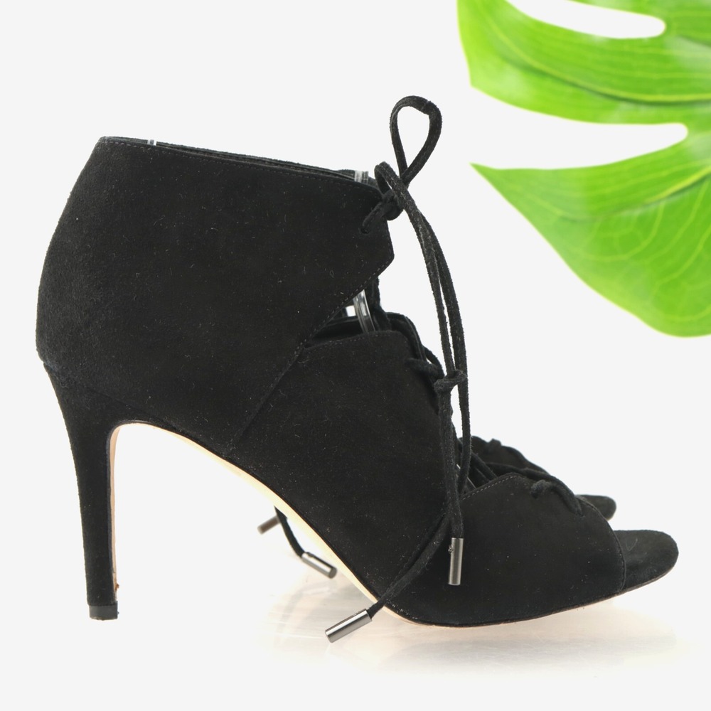 Via Spiga Womens Vibe Sandals Size 7 Black Suede Lace Up Open Toe High Heel Shoe